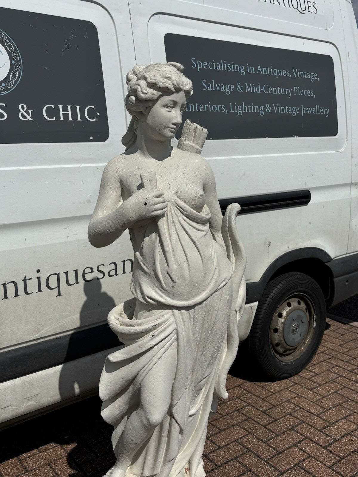 Pair Of Classical Diana & The Hunter Garden Statues On Based. Large In Size photo vintage