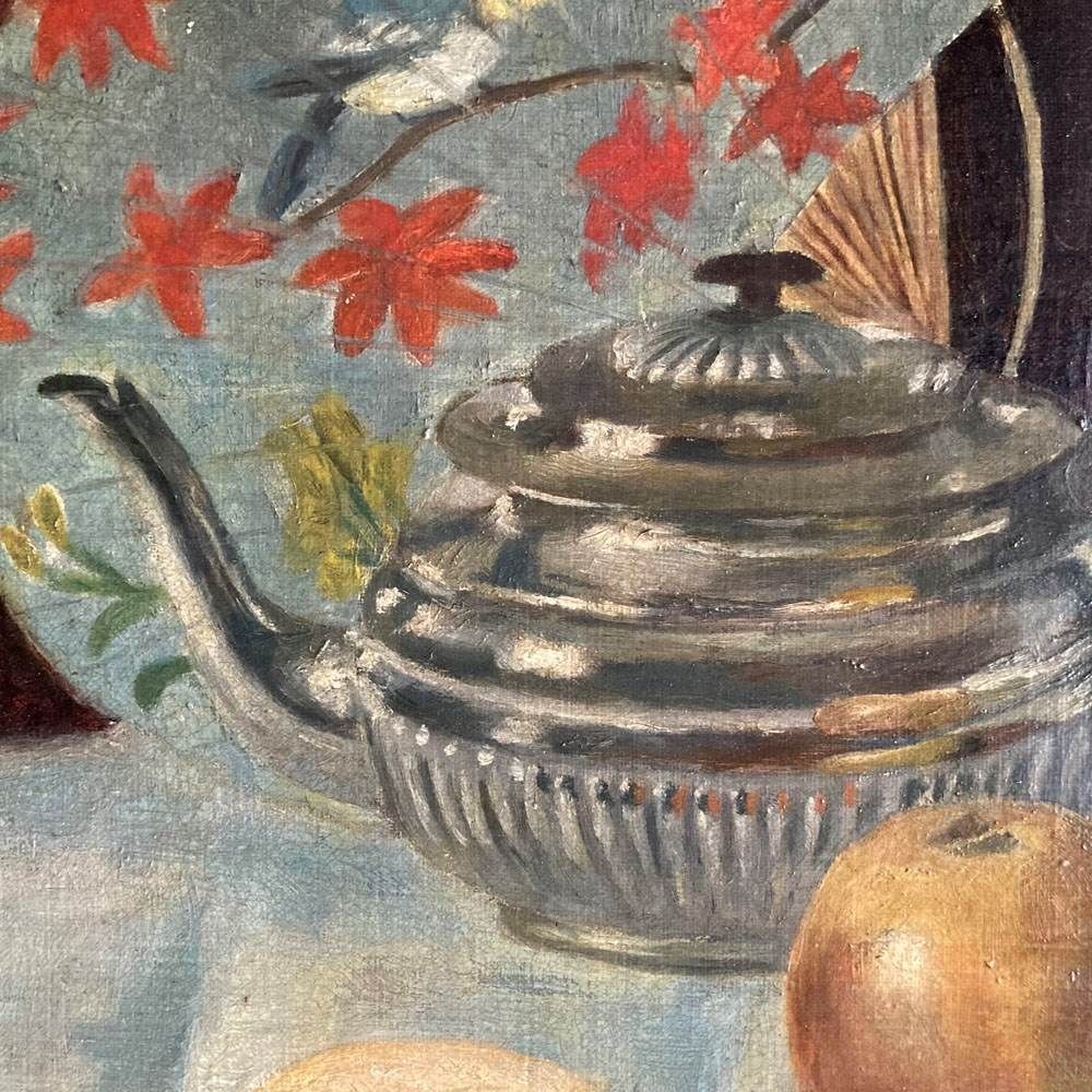 19th C. Aesthetic Oil Painting   'Fan Still Life' photo for sale