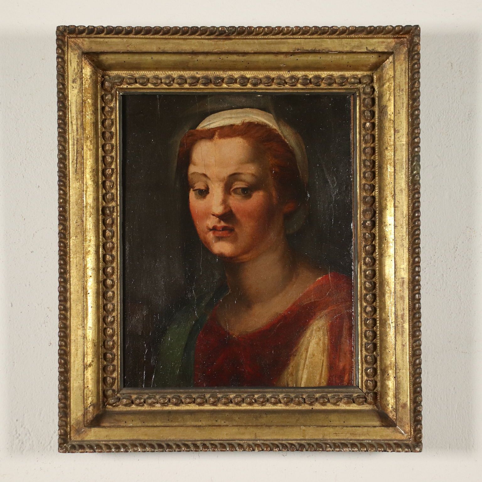 Antique Painting Female Head A. Del Sarto Attr. Tempera On Wood photo furniture