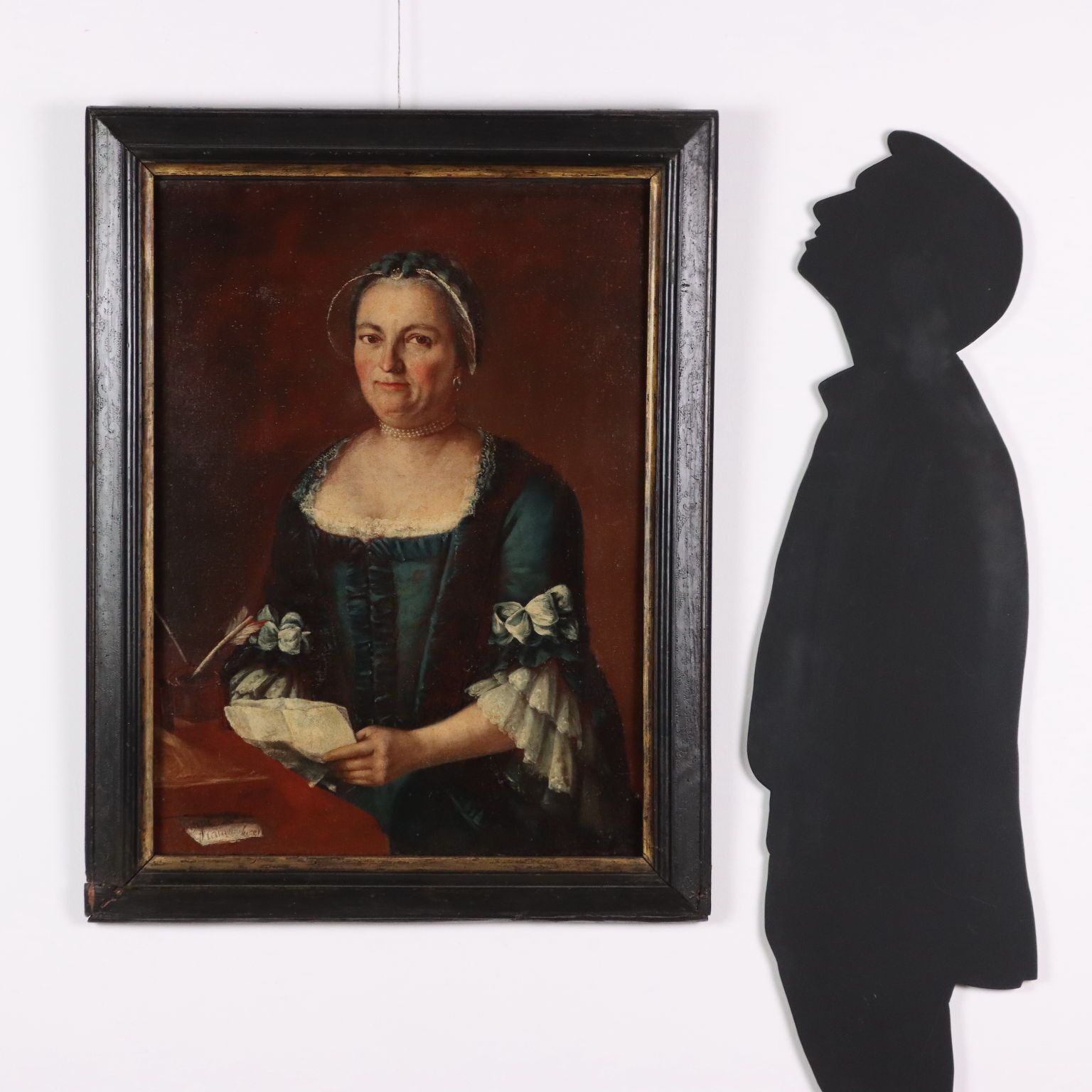 Antique Painting Female Portrait Oil On Canvas XVIII Century photo furniture
