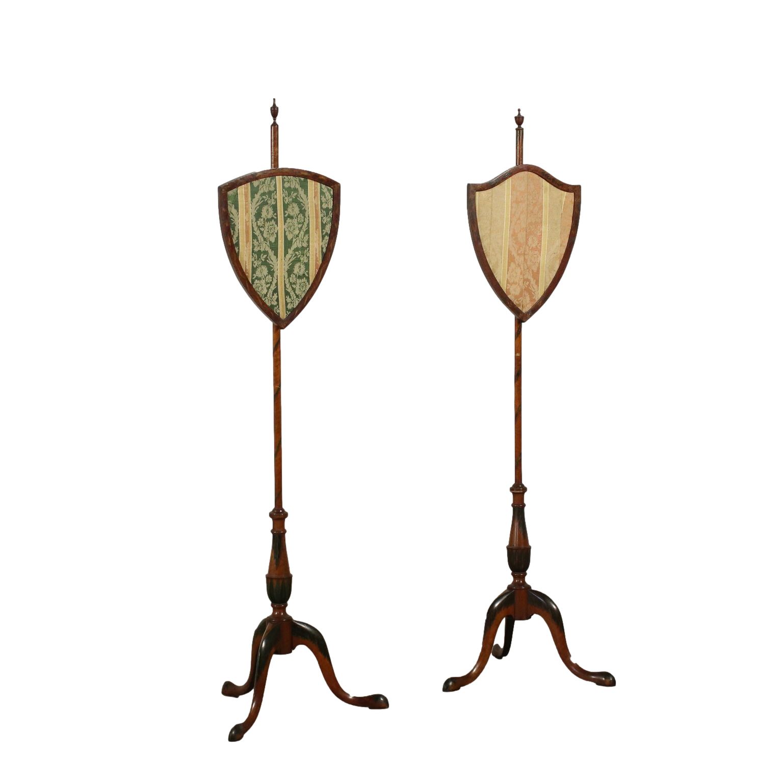 Pair Of George IV Screen Poles Satinwood Fabric England 19th Century
