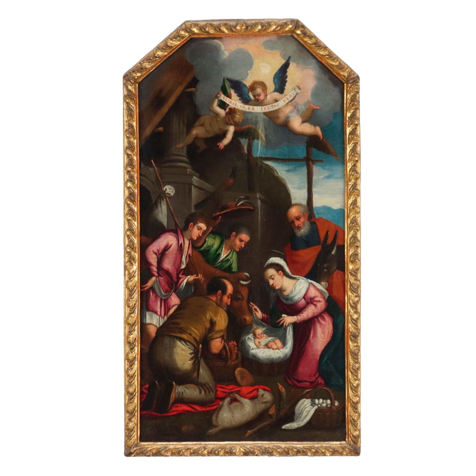 Antique Painting Religious Subject Oil On Canvas XVIII Century