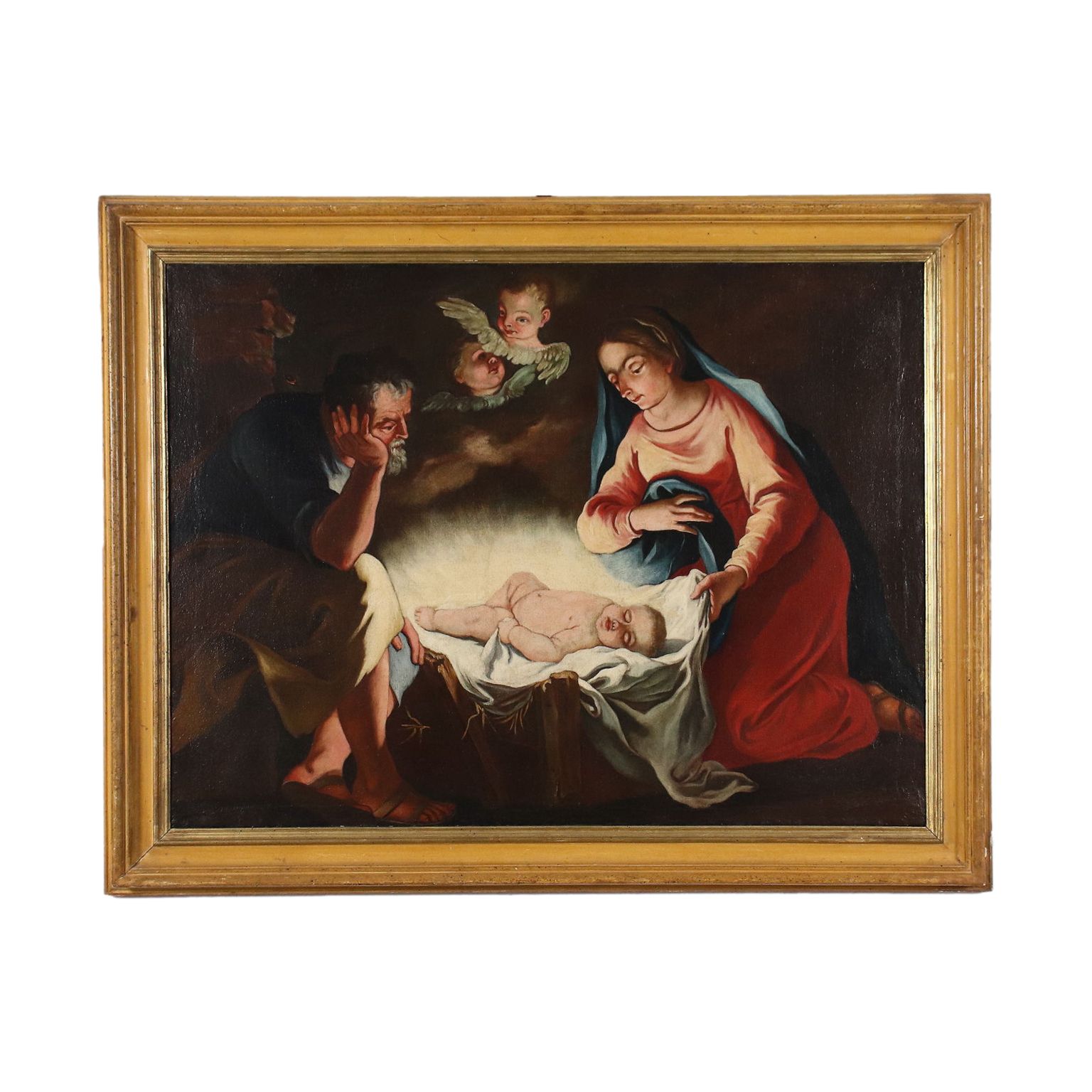 Adoration Of Jesus Child Oil On Canvas Italy XVII Century