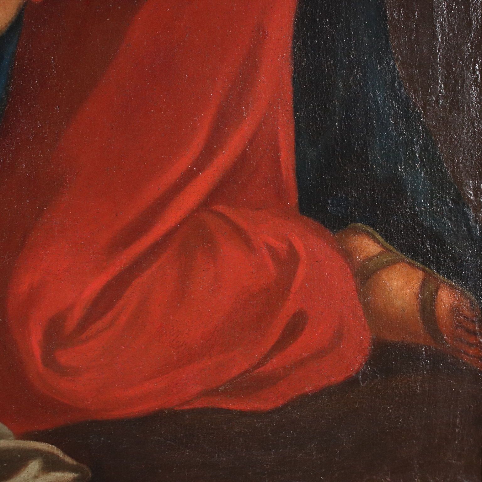 Adoration Of Jesus Child Oil On Canvas Italy XVII Century photo vintage