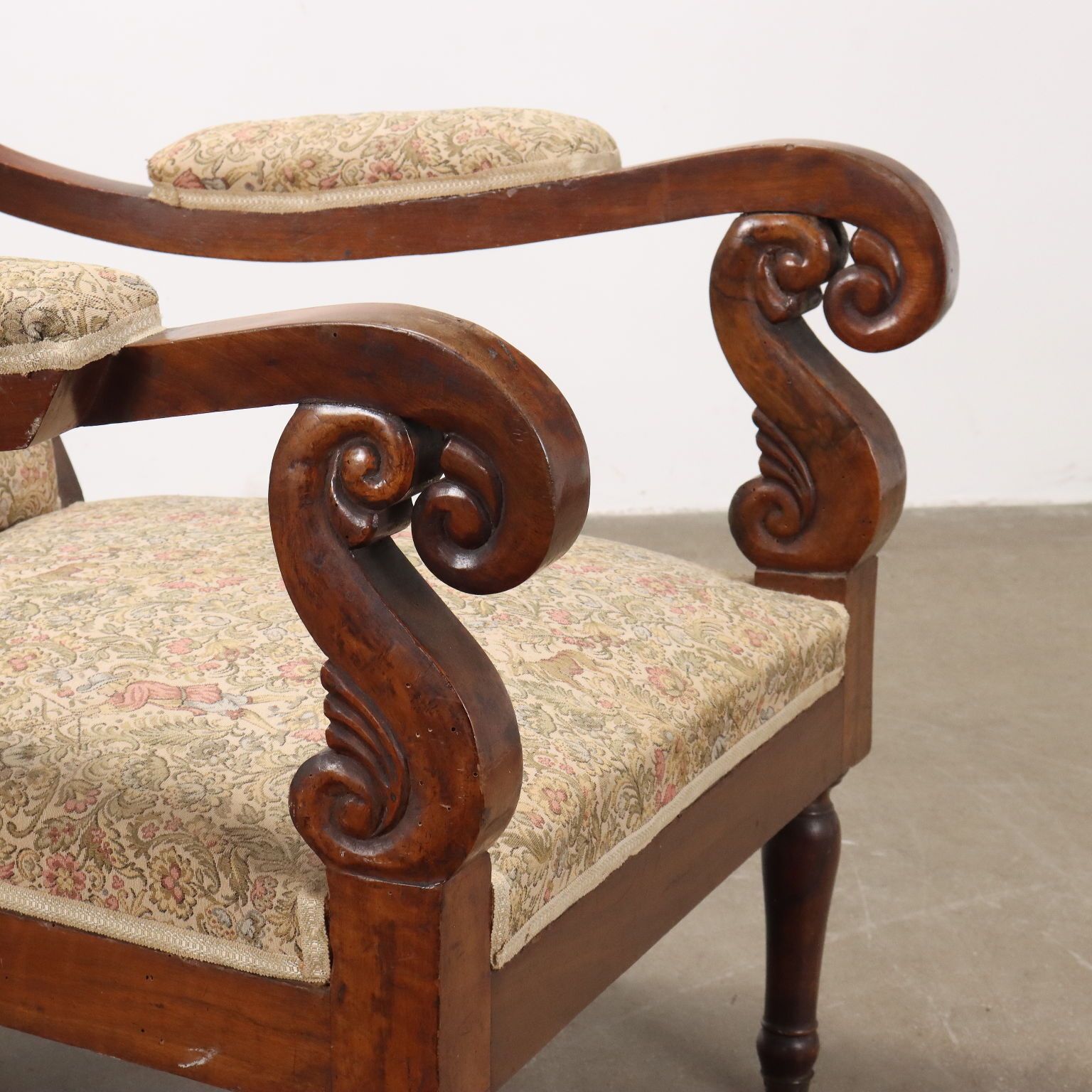 Antique Armchair Louis Philippe Walnut Fabric Italy XIX Century photo Furniture
