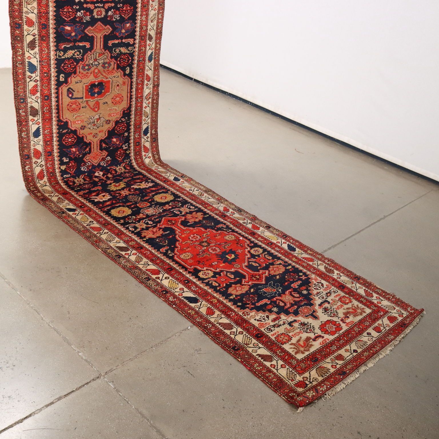 Antique Asian Carpet Cotton Wool Heavy Knot 201 X 39 In photo for sale