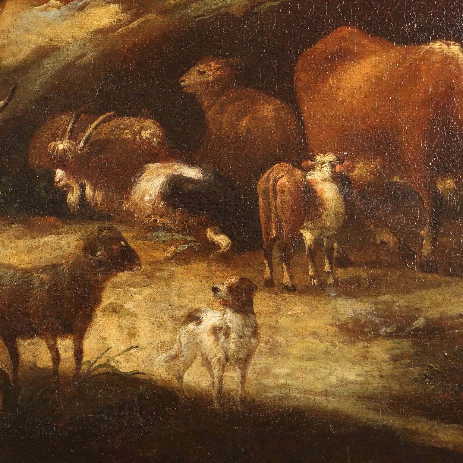 Painting Landscape With Figures And Herds Oil On Canvas XVIII Century photo 7170.0