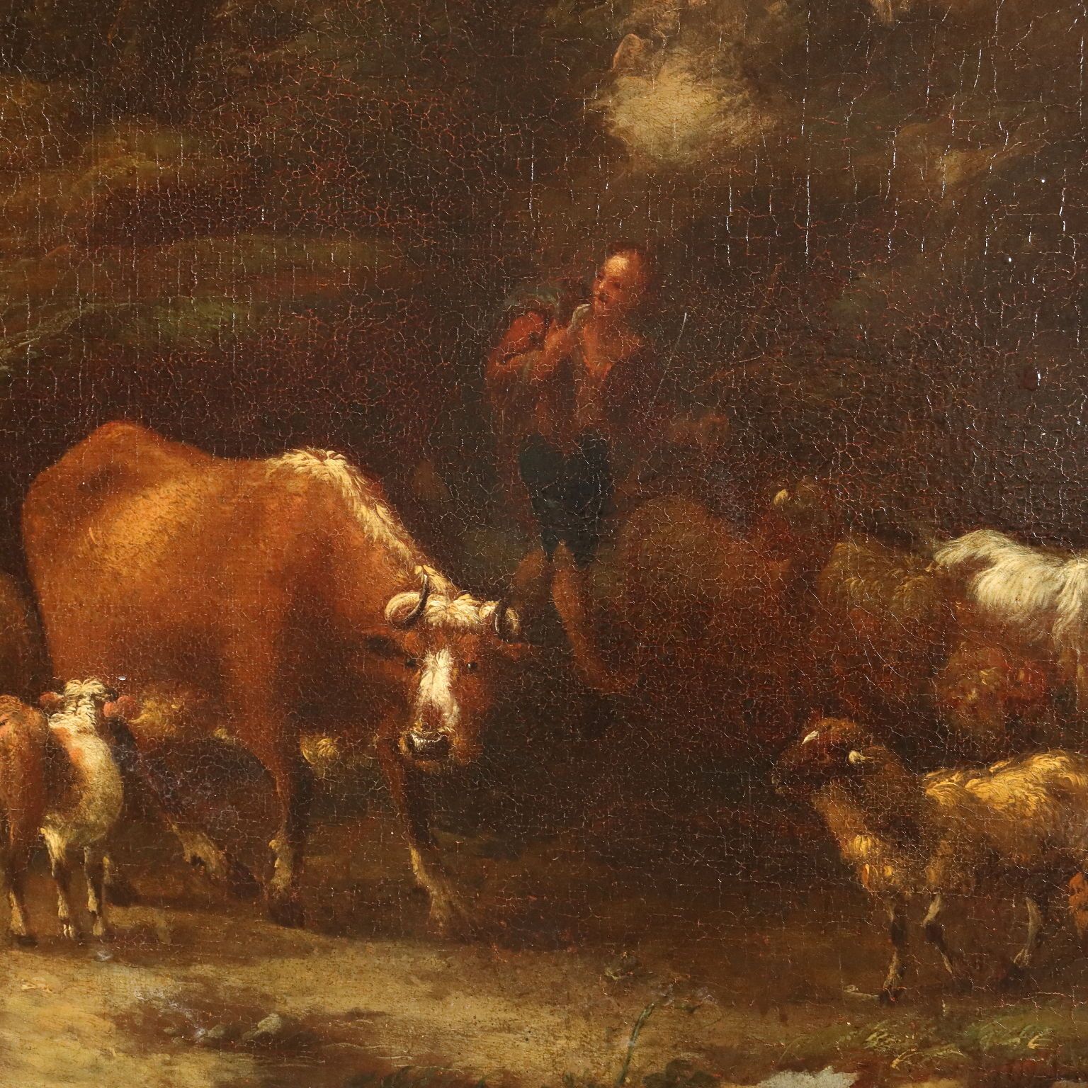 Painting Landscape With Figures And Herds Oil On Canvas XVIII Century photo vinterior