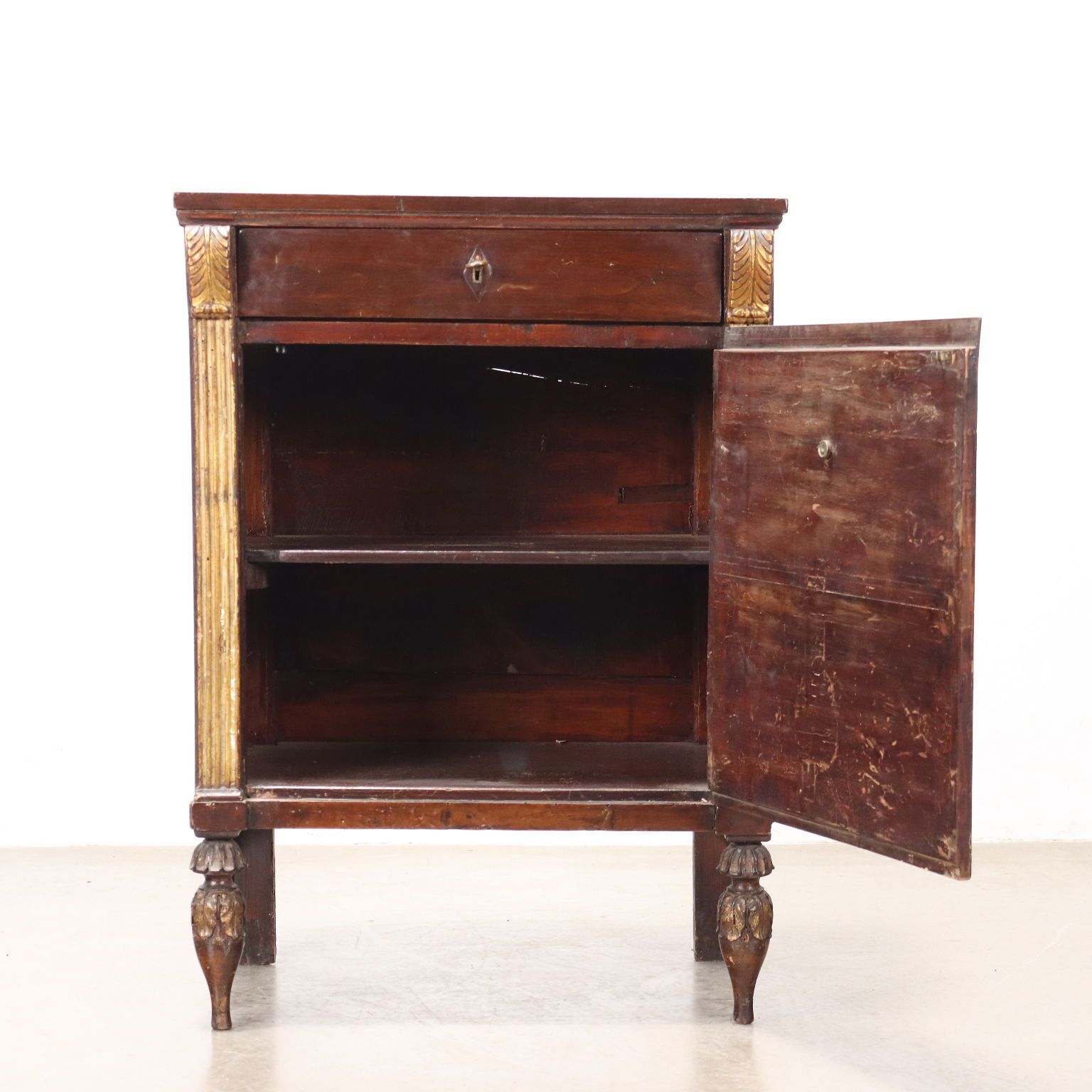 Antique Empire Bedside Table Walnut Drawer Italy XIX Century photo for sale