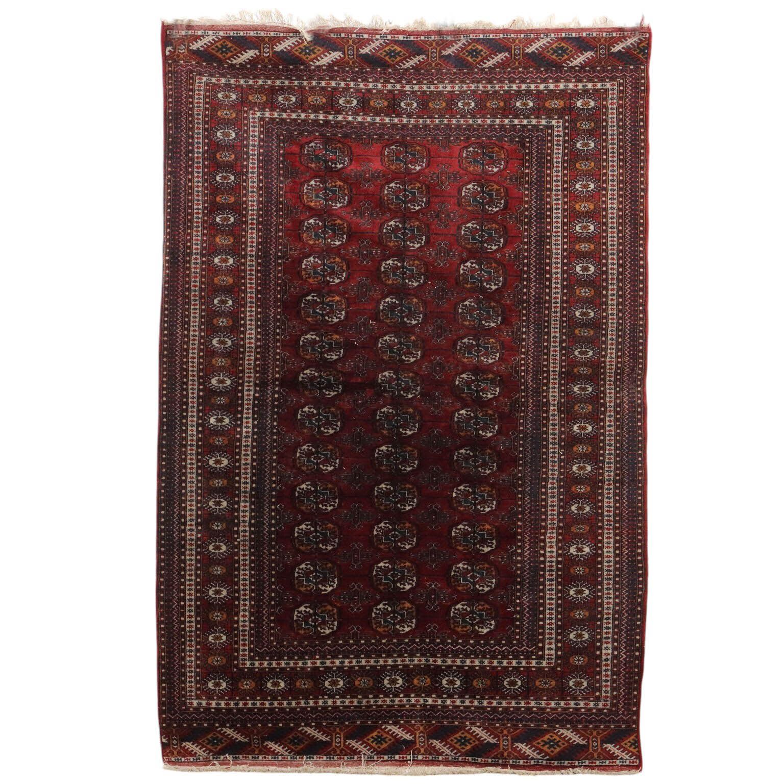 Antique Bukhara Carpet Cotton Thin Knot Pakistan 114 X 75 In