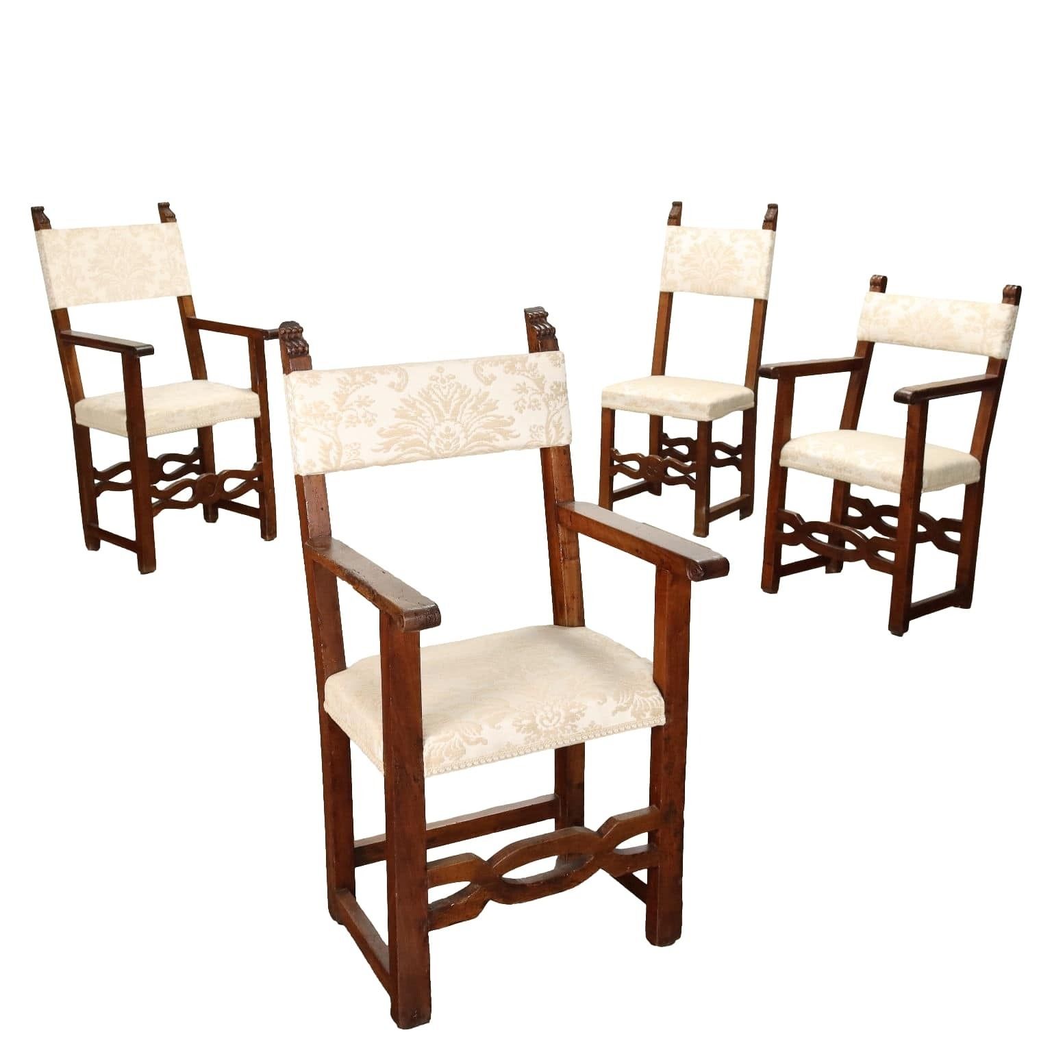 Group Of 3 Antique Armchairs And Chair Walnut Italy Early XIX Century