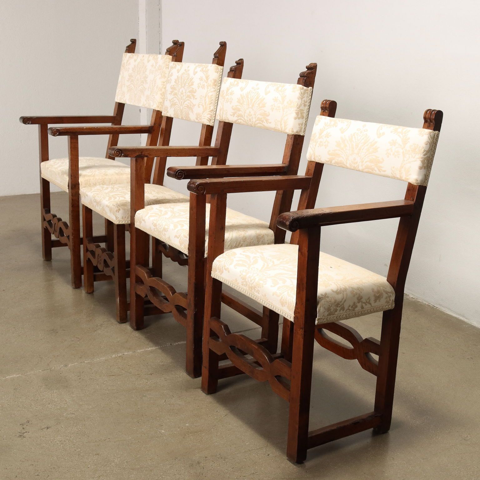 Group Of 3 Antique Armchairs And Chair Walnut Italy Early XIX Century photo for sale