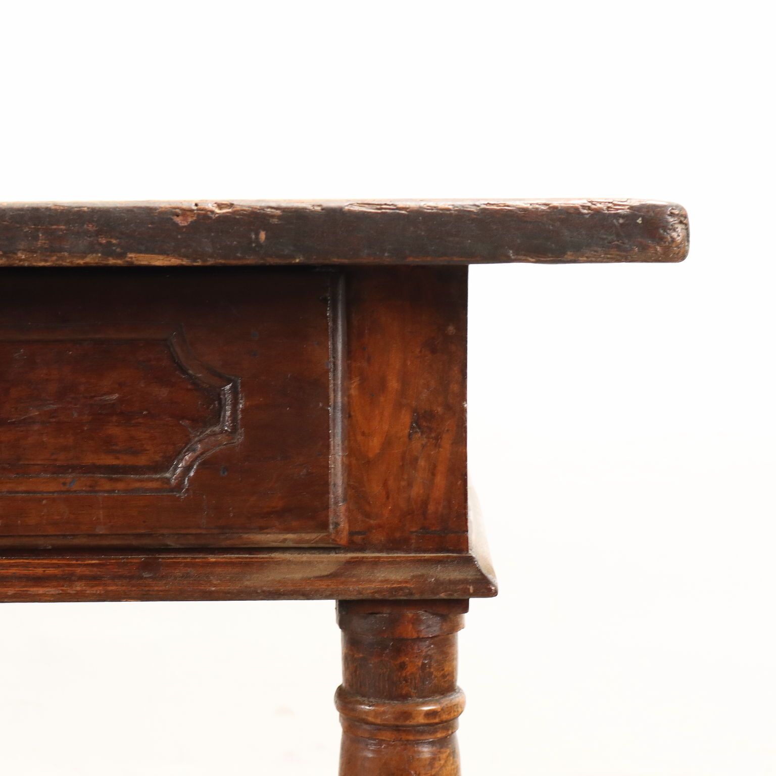 Antique Table Early XVIII Century Chestnut Shaped Feet Drawers photo Furniture
