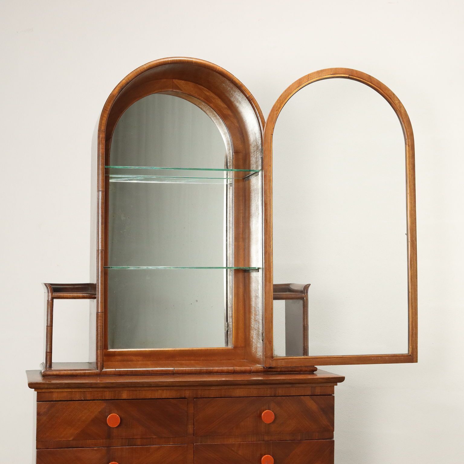 Antique Decò Showcase Walnut Drawers Cupboard Italy XIX Century photo for sale