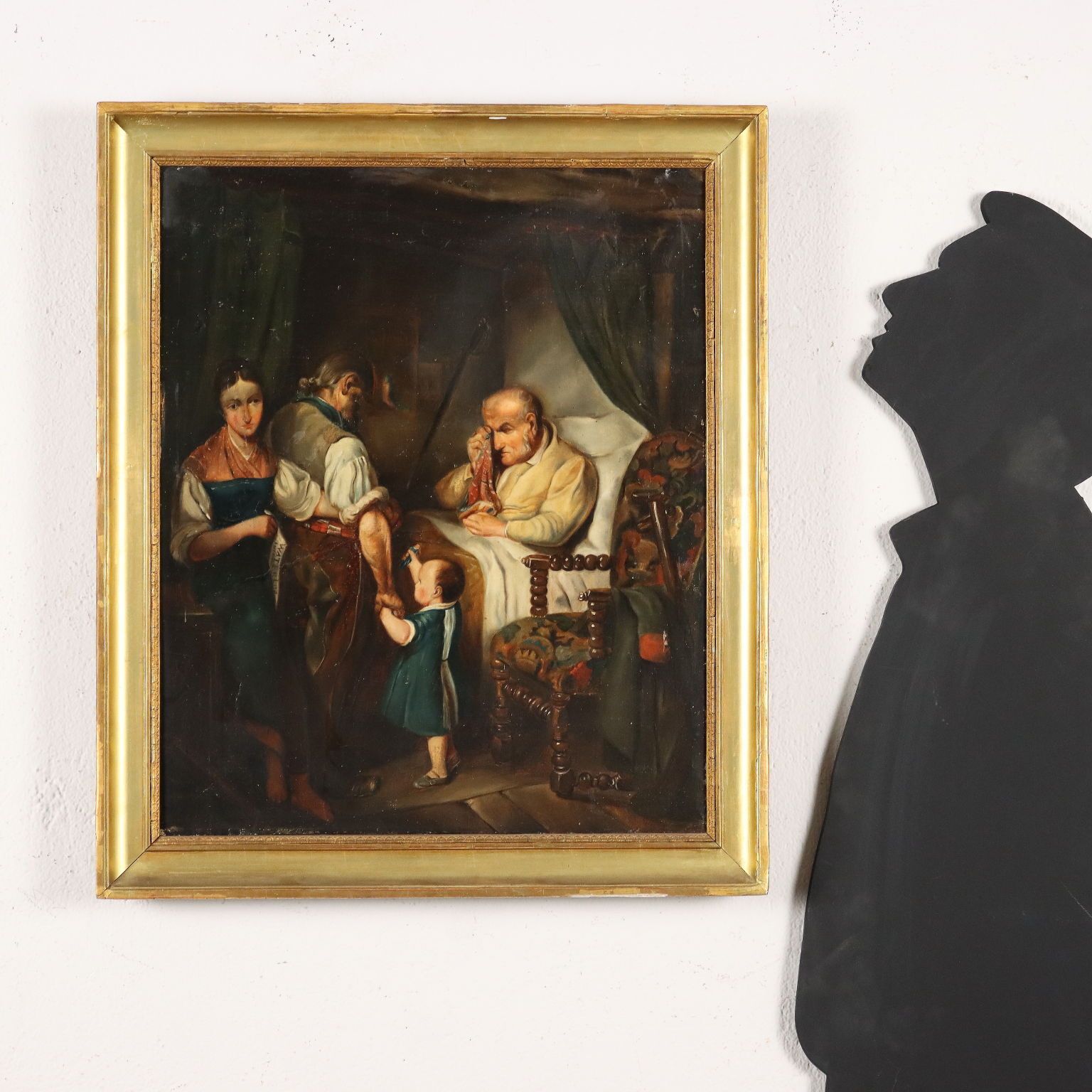 Antique Painting Genre Scene Oil On Canvas French School '800 photo furniture