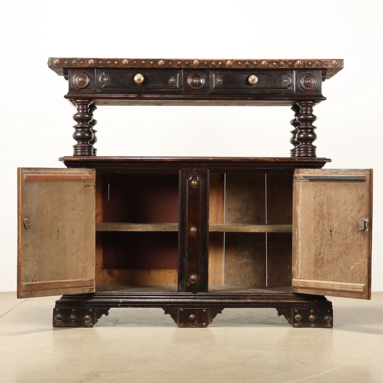 Antique Cupboard With Upper Part Baroque Style Wood '900 photo for sale