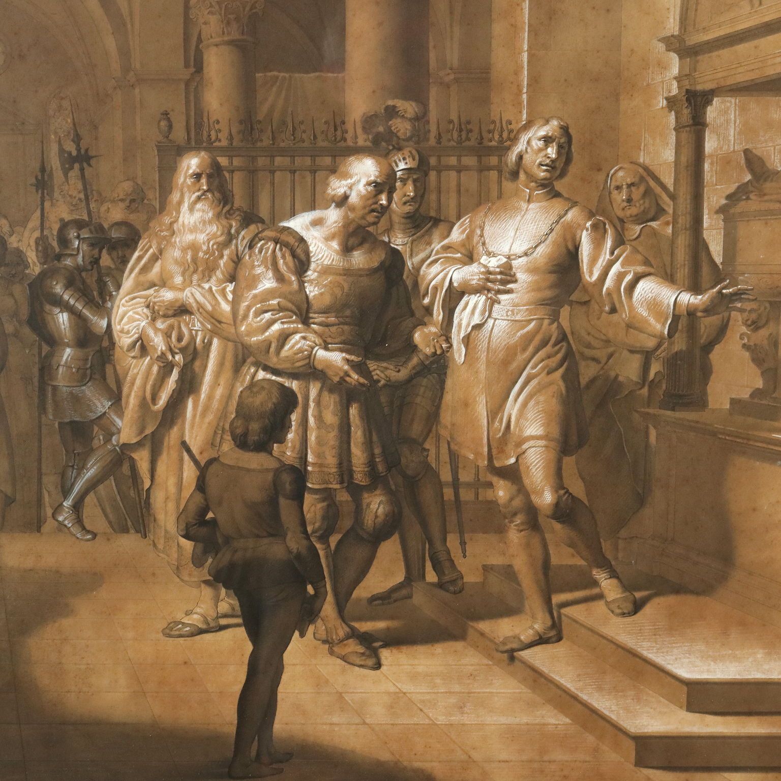Antique Painting Ludovico Il Moro Mixed Technique XIX Century photo for sale