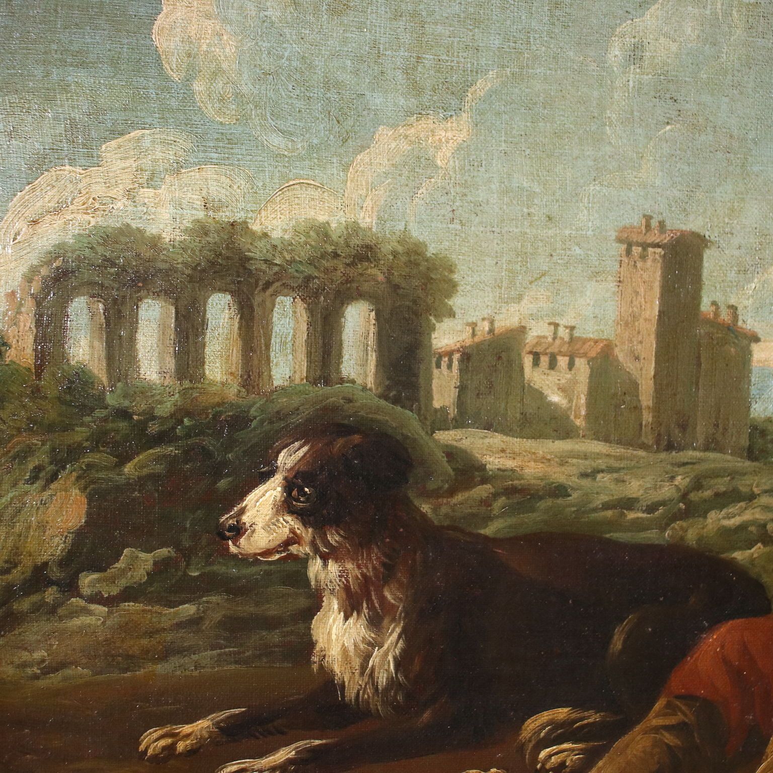 Antique Painting Landscape Shepherds Oil On Canvas XVII Century photo vintage