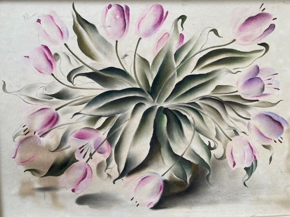 'Pink Tulips'   Still Life Painting By Frederick Roberts Johnson photo furniture