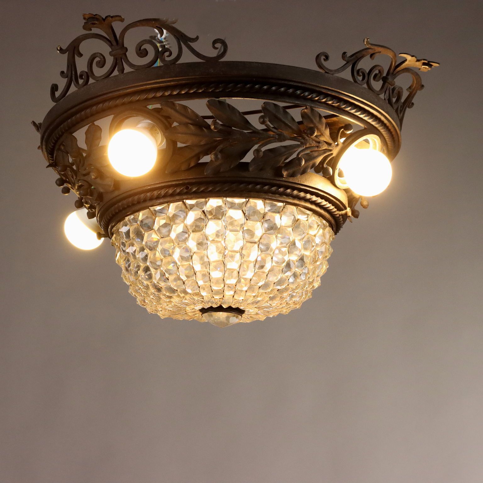 Chandelier Art Nouveau Wrought Iron XX Century