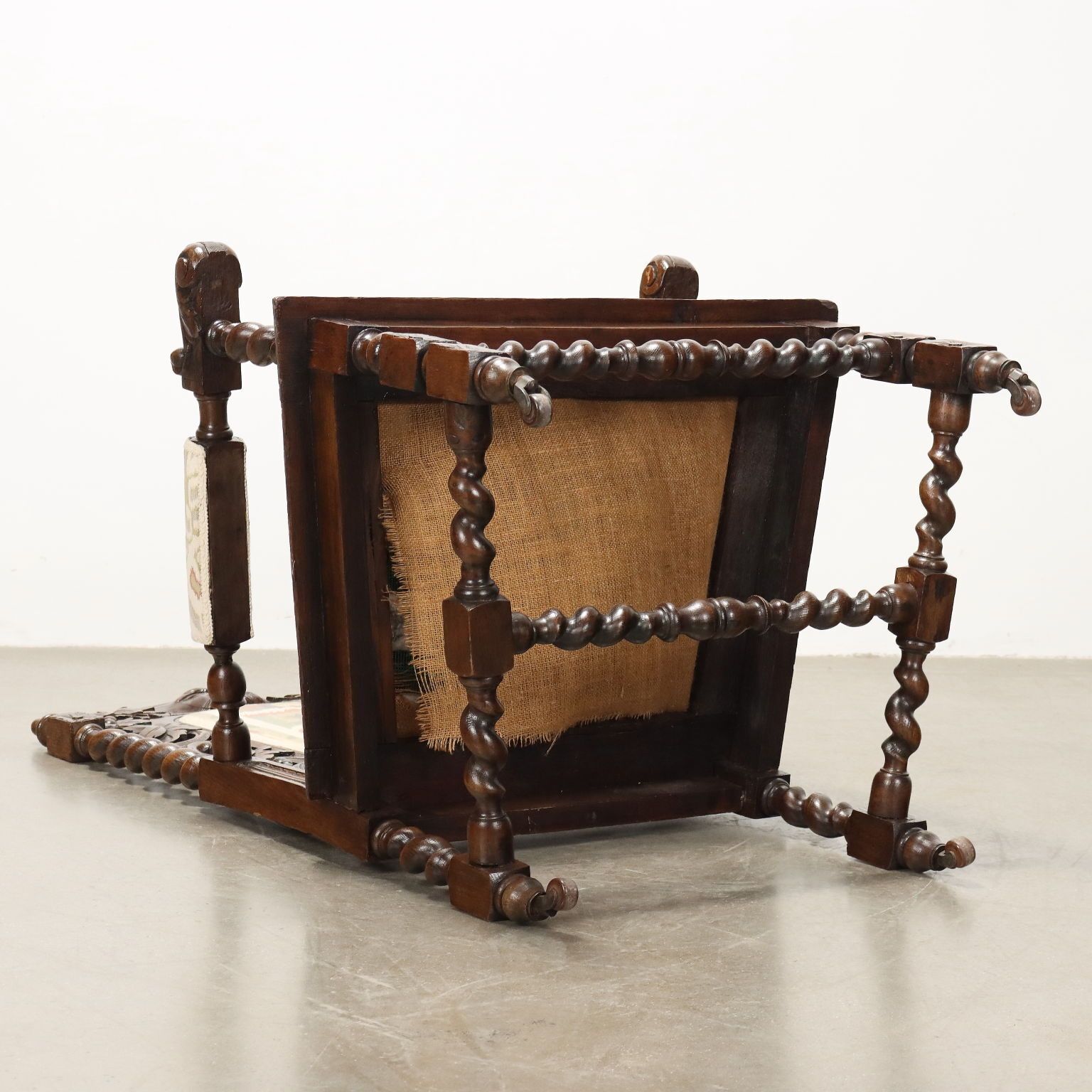 Antique Armchair Neo Renaissance Oak Fabric XIX XX Century photo vintage