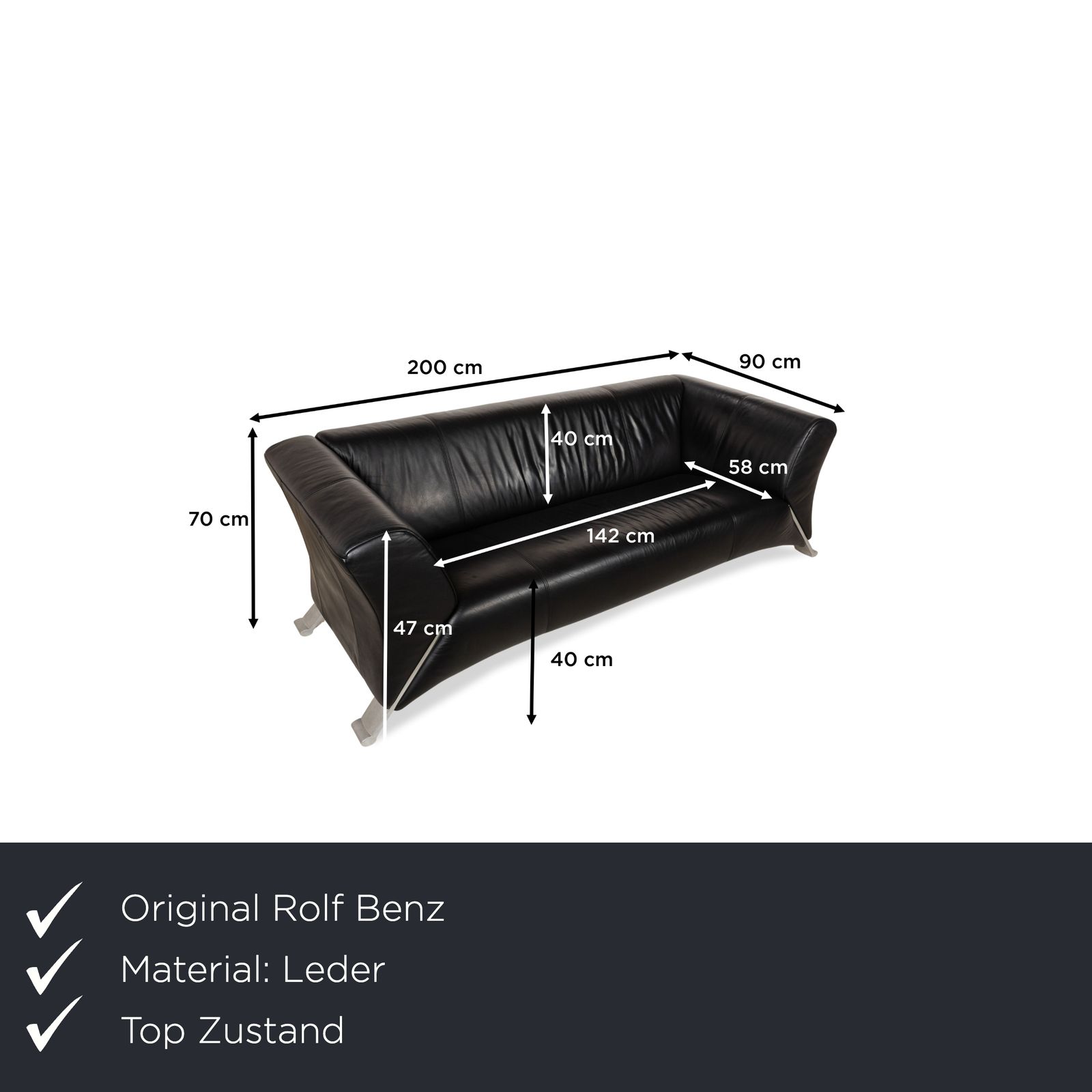 Canapé 3 places Rolf Benz 322 en cuir noir photo furniture