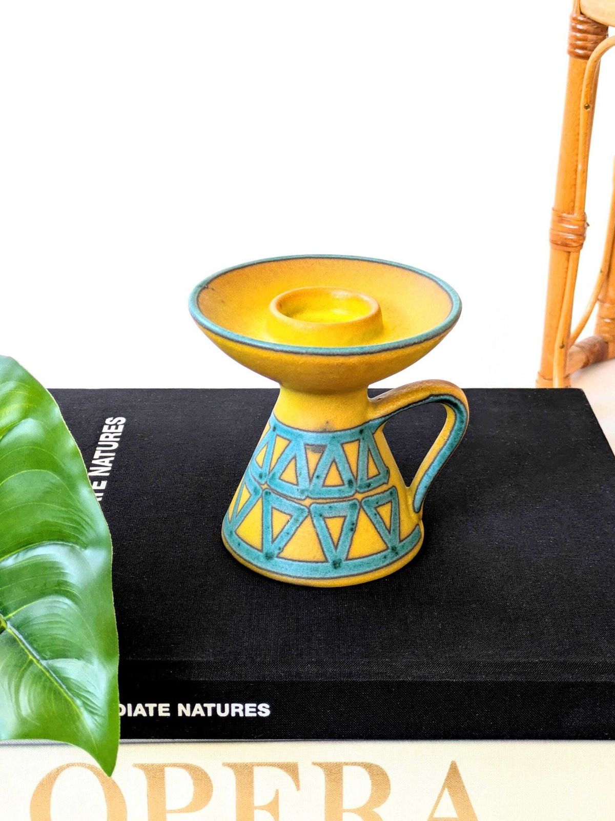 Midcentury Ceramano Candle Holder | Model 401 Limone Decor Yellow & Turquoise Glaze | West German Pottery, 1960's photo furniture