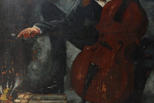 S. Gil, Cellist In A Theater In Paris, 20th Century, Painting On Wood, Framed photo Art