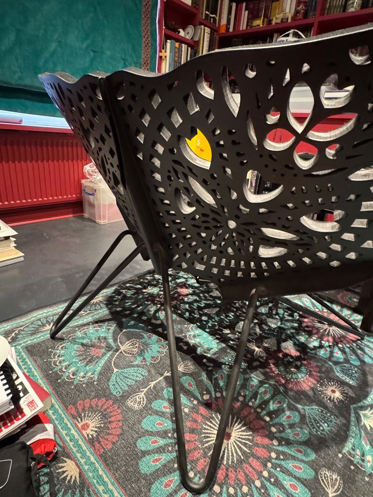 Black Latticed Foam Covered Wide Chair   This Was Bought 2006, But An Unknown Designer. It Is Machine Cut Black Foam On A Metal Frame Base. photo for sale