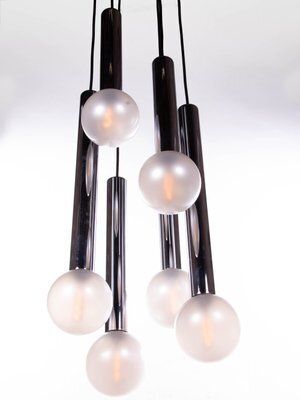 6 Light Chrome & Pearlized Glass Globe Ceiling Lamp By Motoko Ishii For Staff, 1970s photo 2051.0