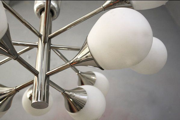 Space Age German Glass And Chrome Sputnik Ceiling Lamp From Kaiser Idell / Kaiser Leuchten, 1970s photo for sale