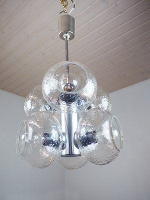 Space Age Glass And Chrome Chandelier From Veb Deutsche Werkstätten Hellerau, 1960s