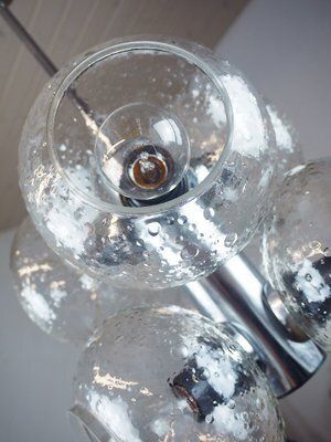 Space Age Glass And Chrome Chandelier From Veb Deutsche Werkstätten Hellerau, 1960s photo vintage