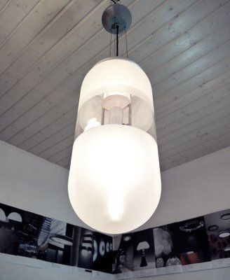 Space Age Italian Murano Glass And Metal Capsule Pendant Lamp, 1980s photo for sale