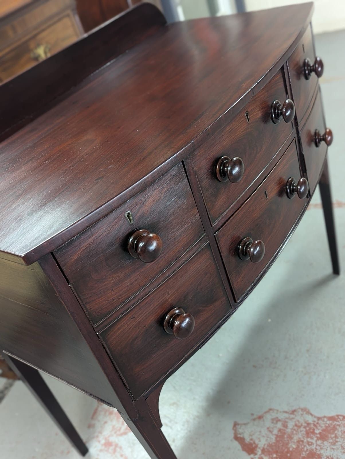 Victorian Solid Mahogany Bow Fronted Chest Of Drawers On Legs photo vinterior