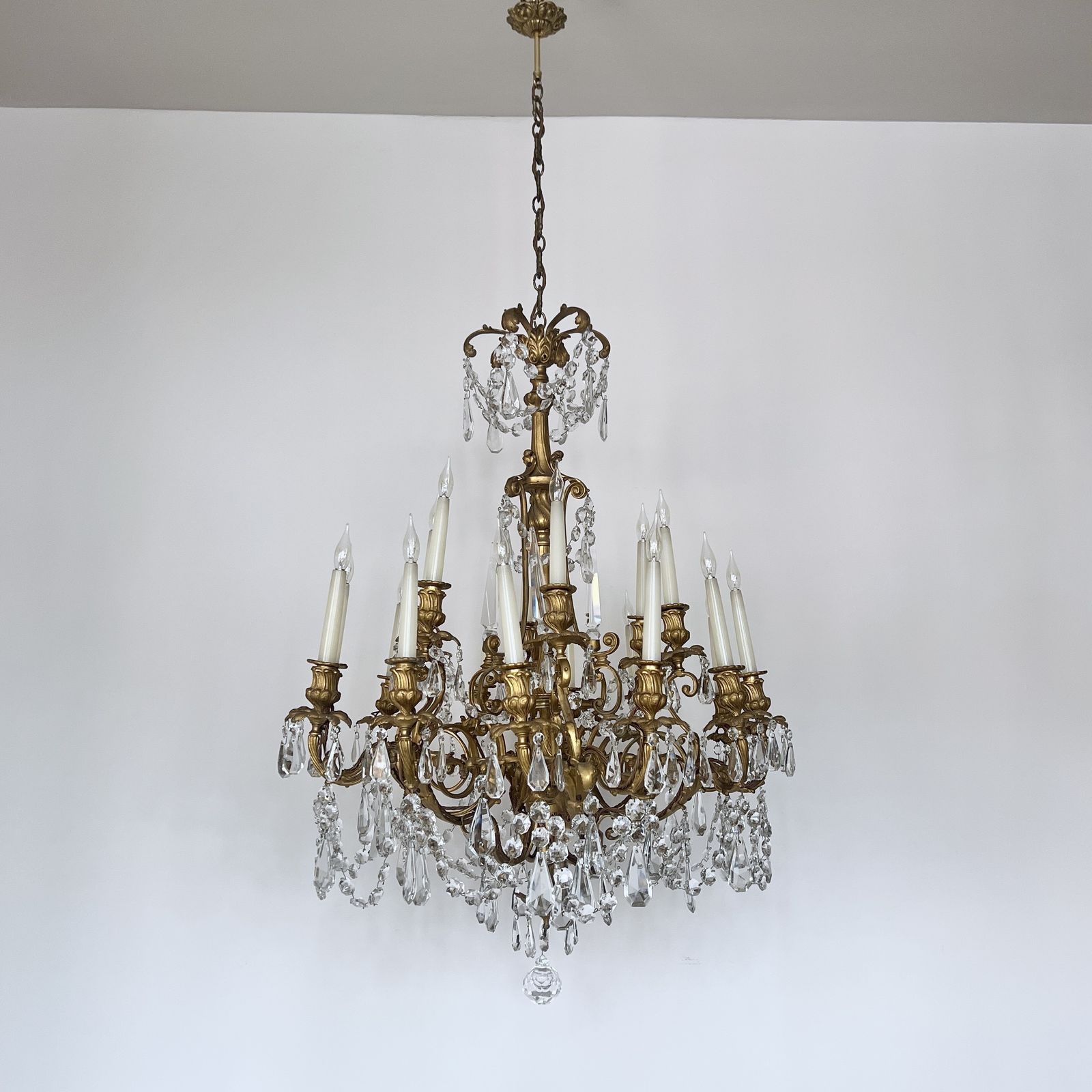 Large Heavy Cast Brass Louis XIV Style Chandelier With Cut Glass Drops photo furniture