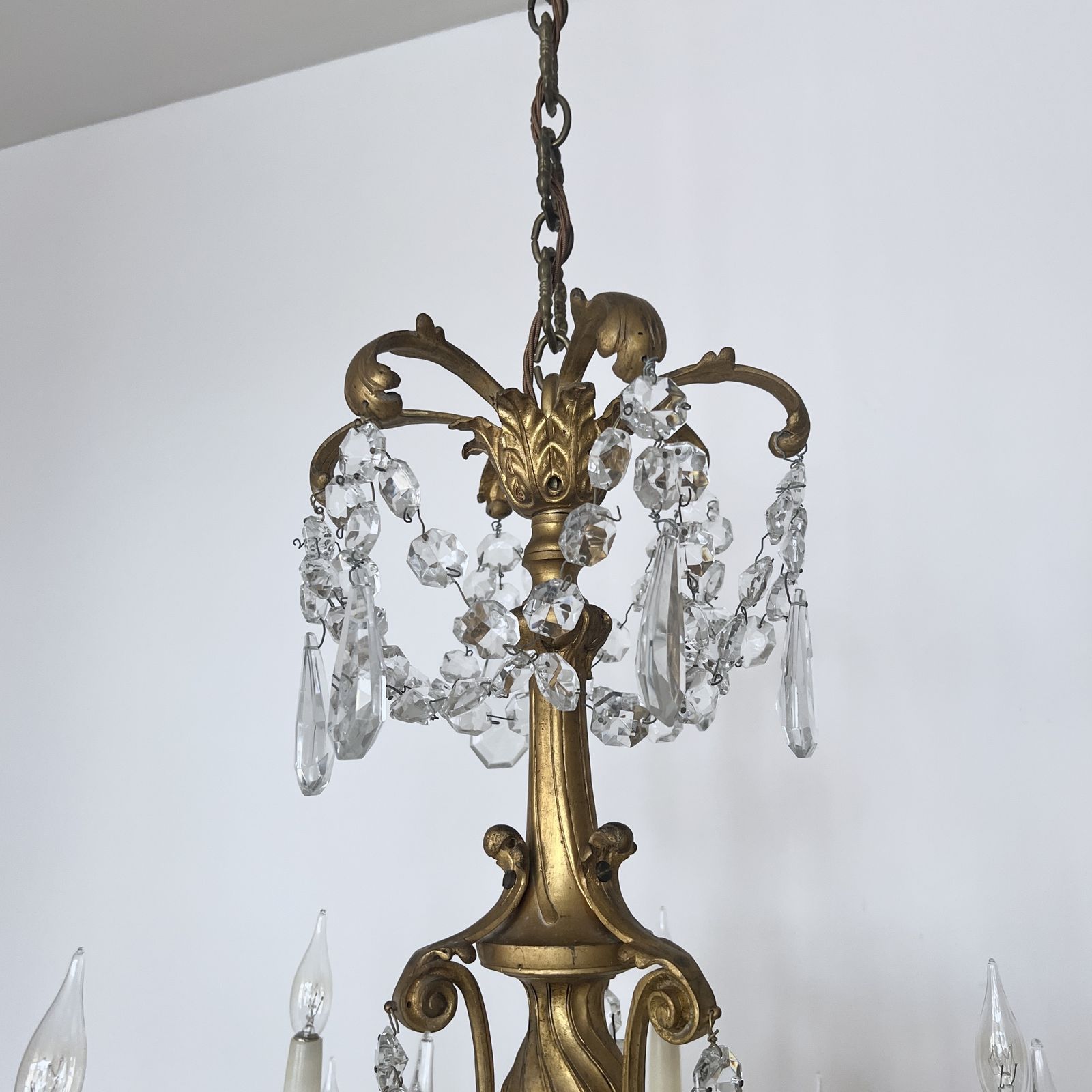 Large Heavy Cast Brass Louis XIV Style Chandelier With Cut Glass Drops photo buy