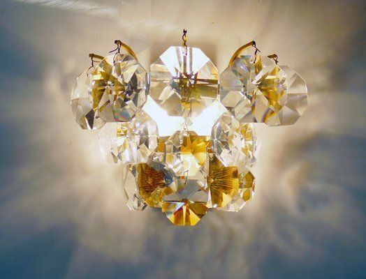 German Crystal And Brass Sconces By Christoph Palme, 1960s, Set Of 2 photo for sale