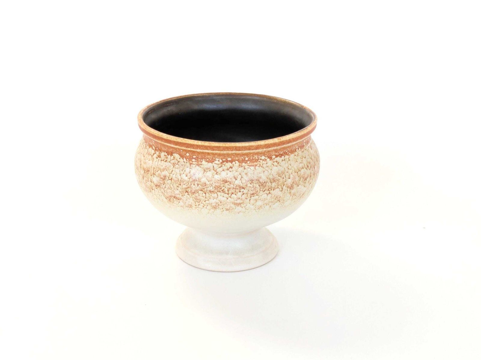 Vintage Mid Century Veb Haldensleben Ceramic Pedestal Planter | East Germany | Beige & Rust Brown