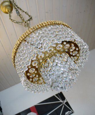 German Gilt Brass And Crystal Chandelier From Palwa, 1960s photo Lighting