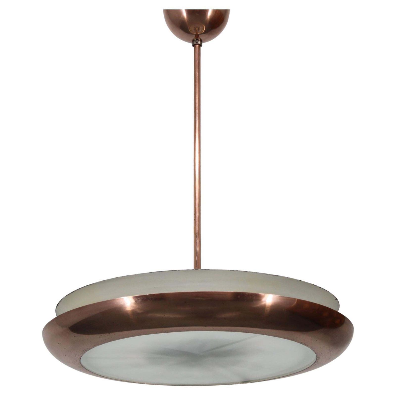 1930s Bauhaus "Ufo" Chandelier In Copper Finish By Josef Hurka, Czechoslovakia