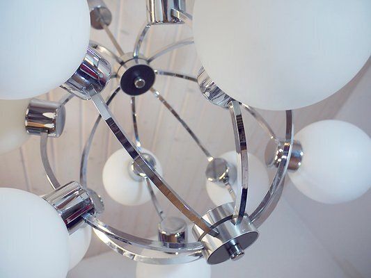 Space Age Glass And Chrome Chandelier From Kaiser Idell / Kaiser Leuchten, 1960s photo for sale
