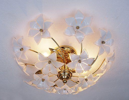 Italian Murano Glass And Gilt Brass Ceiling Lamp, 1970s photo furniture