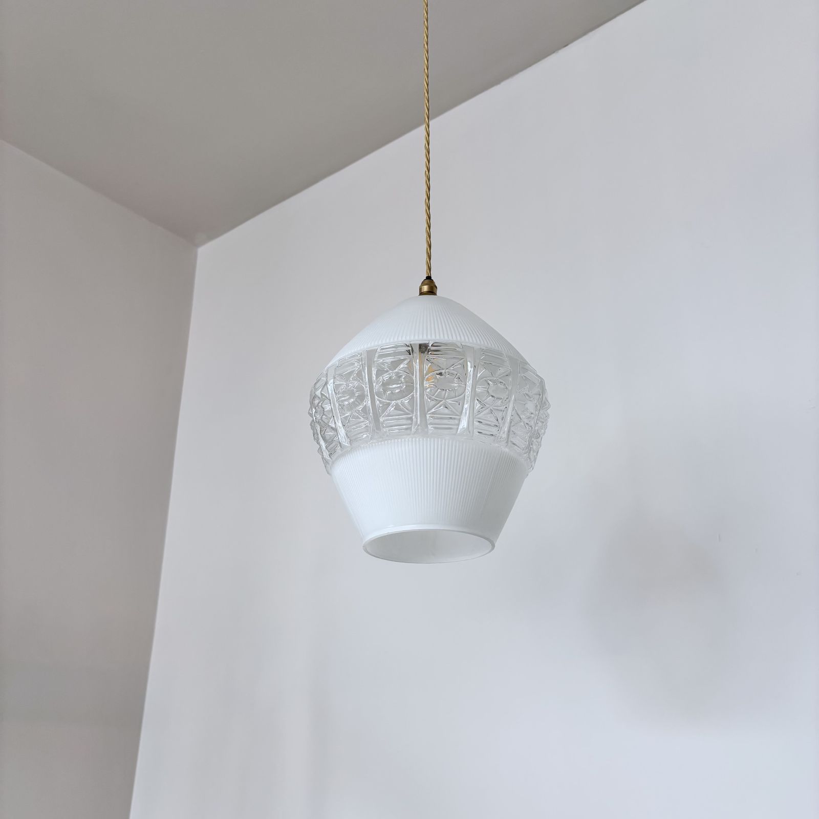 Pair Of Mid Century Decorative White Glass Shades photo for sale