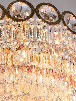 photo for sale Swarovski Crystal & Brass Chandelier Attributed To Palwa, Germany, 1960s