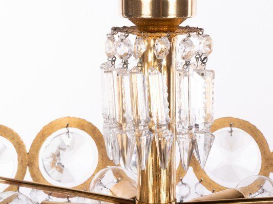 Lighting Swarovski Crystal & Brass Chandelier Attributed To Palwa, Germany, 1960s photo