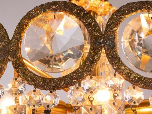 photo vinterior Swarovski Crystal & Brass Chandelier Attributed To Palwa, Germany, 1960s