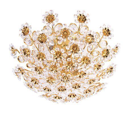 17 Semi Flush Mount In Swarovski Crystal And Gilt Brass From Palwa, 1960s