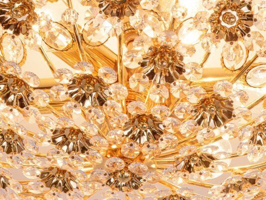 17 Semi Flush Mount In Swarovski Crystal And Gilt Brass From Palwa, 1960s photo for sale