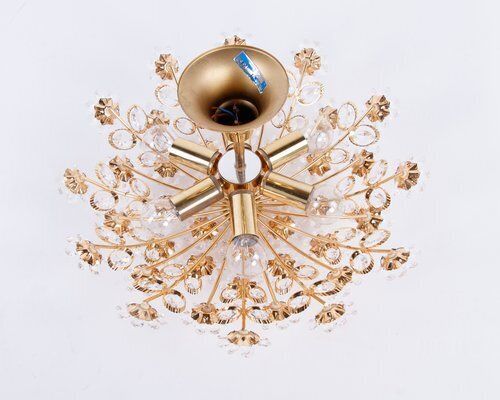photo for sale 17 Semi Flush Mount In Swarovski Crystal And Gilt Brass From Palwa, 1960s